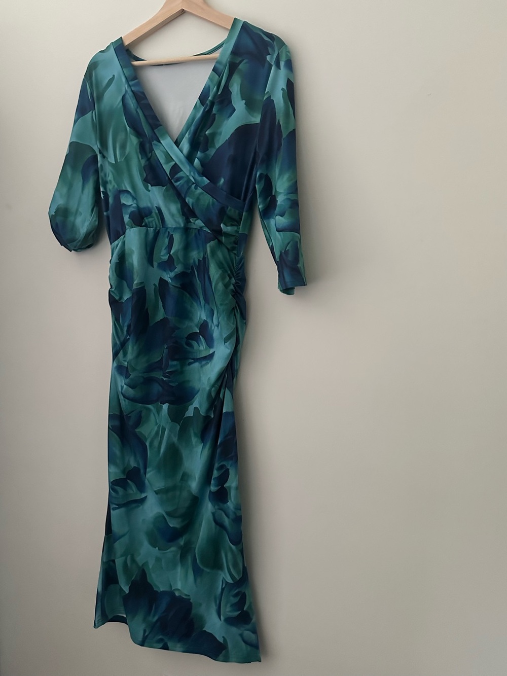 Teal & Navy Floral Wrap Maxi Dress